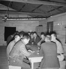 Meeting of the camp council, FSA camp, Farmersville, California, 1939. Creator: Dorothea Lange.