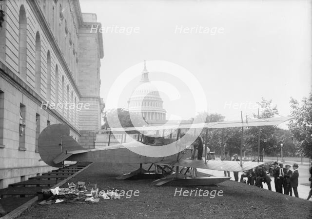 Curtiss Airplane - Curtiss Twin Engine Biplane Exhibited at Senate Office Building, 1917. Creator: Harris & Ewing.