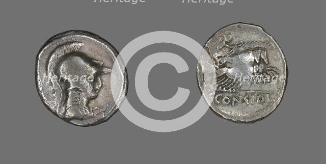 Denarius (Coin) Depicting the Goddess Minerva, about 46 BCE. Creator: Unknown.