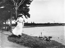 Two young girls having a walk along the sound, Landskrona, Sweden, 1910. Artist: Unknown