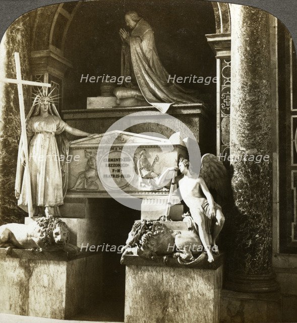 Tomb of Pope Clement XIII, St Peter's Basilica, Rome, Italy.Artist: Underwood & Underwood
