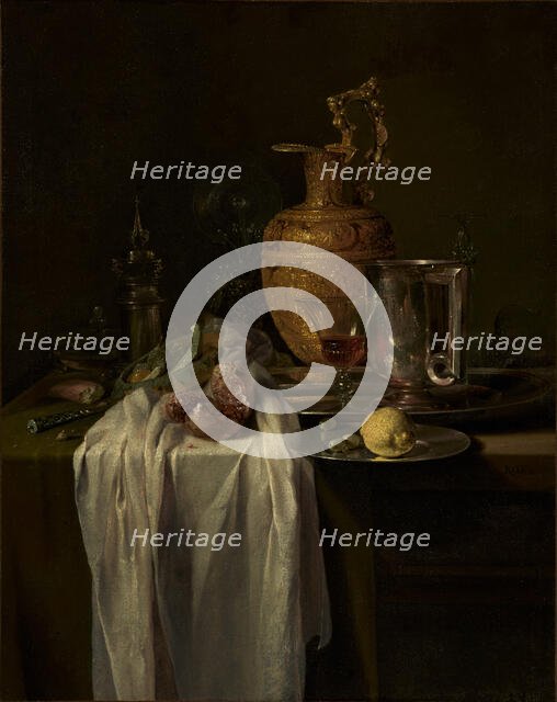 Still Life with Ewer, Vessels, and Pomegranate, mid-1640s. Creator: Willem Kalf.