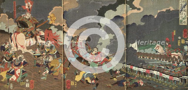 The Death of Yamamoto Dosan at the Great Battle of Kawanakajima, 1866. Creator: Tsukioka Yoshitoshi.