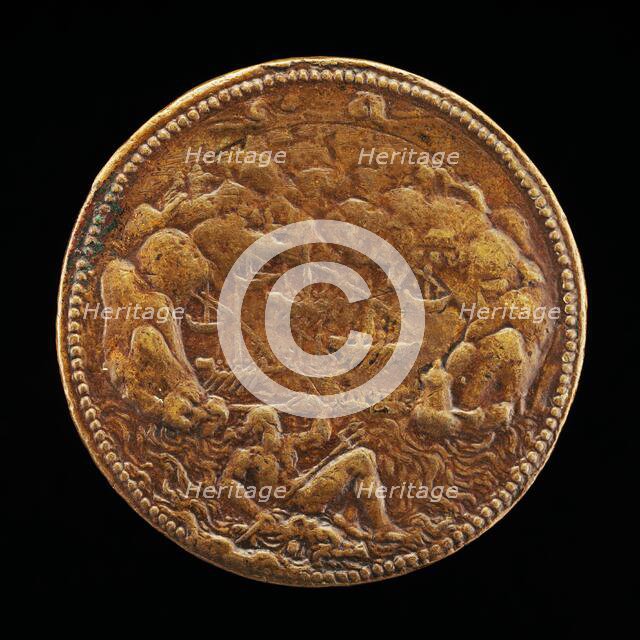 Neptune on a Dolphin before a Harbor [reverse], 1552 or after. Creator: Pietro Paolo Galeotti.