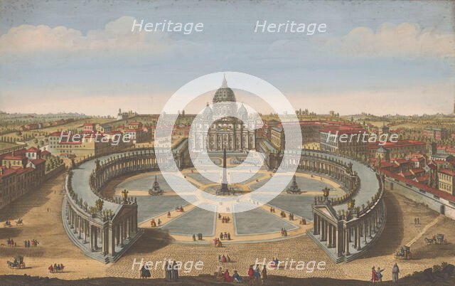 View of St. Peter's Square and St. Peter's Basilica in Vatican City, 1751. Creator: Thomas Bowles.