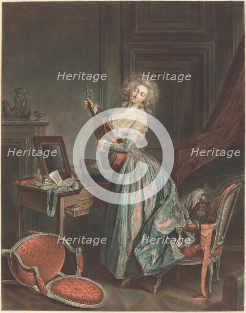 A Woman Playing the Guitar, 1788/1789. Creator: Jean Francois Janinet.
