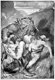 'The Daemon of evil, with his fierce ravening, greedily grasped them', 1910.  Artist: John Henry Frederick Bacon