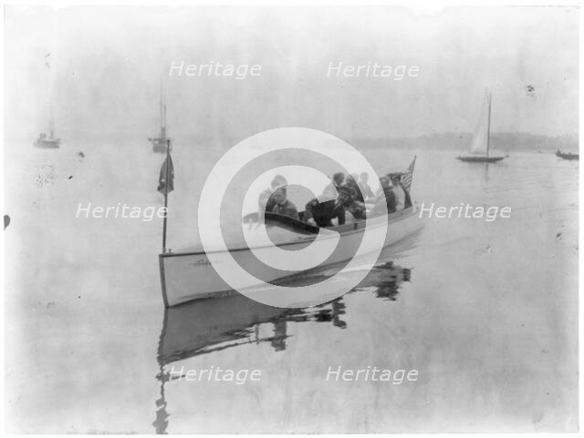 New York - Oyster Bay, Long Island Yacht Club: small motor launch with ten aboard, 1905. Creator: Unknown.
