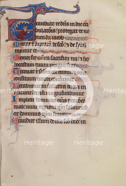 Initial E: David Praying; Bute Psalter, text and illumination about 1285. Creator: Bute Master.