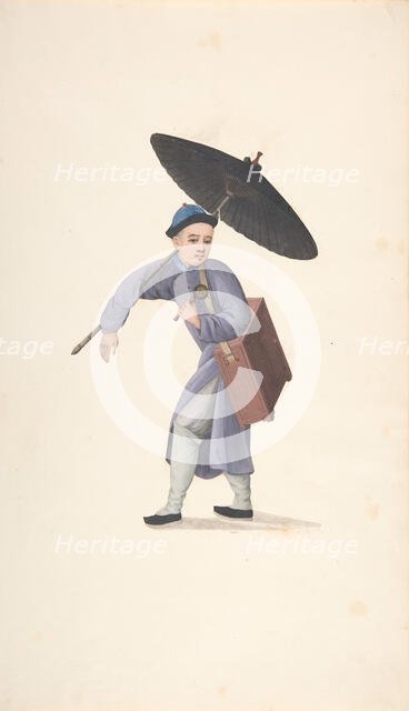 Chinese Man with Parasol, Rattle and Box, 19th century. Creator: Anon.