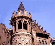 Detail of the tower of Cala Bianca in Canet de Mar, building by architect Lluis Domenech i Montaner.