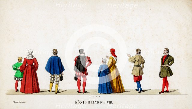 Theatre costume designs for Shakespeare's play, Henry VIII, 19th century. Artist: Unknown