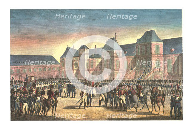 Napoleon's Departure from Fontainebleau, 20 April 1814, (c1850). Artists: Francois Pigeot, François-Louis Couché.