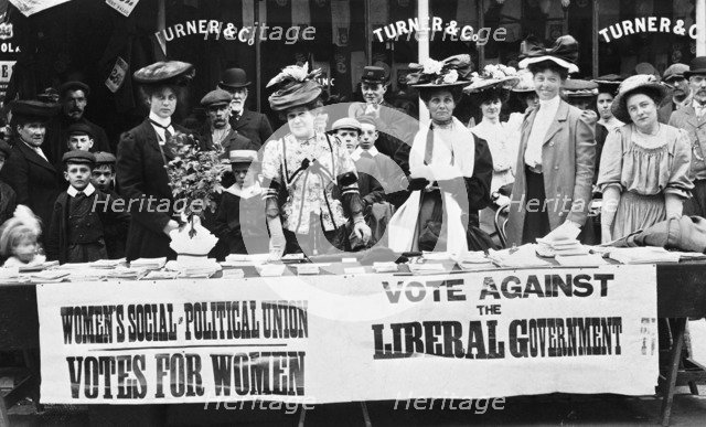 Suffragettes campaigning during a by-election, c1910. Artist: Unknown