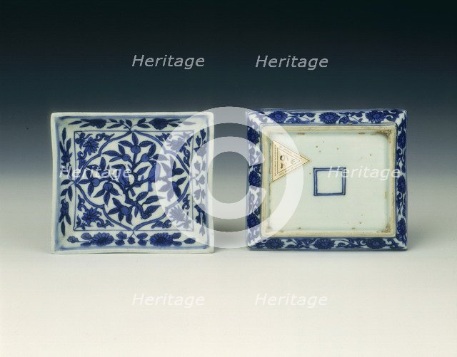 Pair of blue and white rectangular dishes, China, 1572-1620. Artist: Unknown