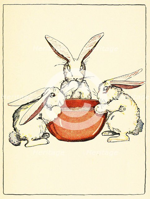 Flopsy, Mopsy, and Cotton-Tail had bread and milk and blackberries for dinner, 1916. Creator: American School (20th Century).
