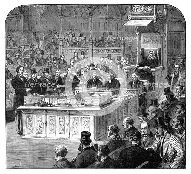 The late Lord Beaconsfield: Mr. Disraeli addressing the House of Commons as Chancellor, 1867, (1881) Creator: Unknown.
