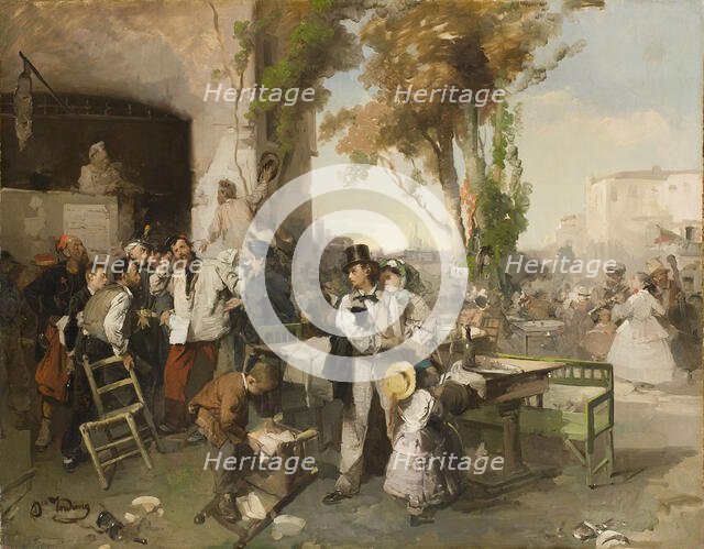 Bulletin Announcing the Peace of Villafranca, 1861-1862. Creator: Induno, Domenico (1815-1878).