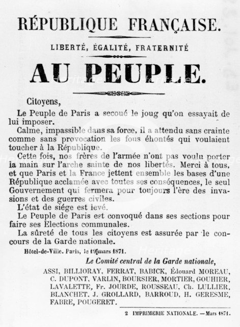Au Peuple, from French Political posters of the Paris Commune,  May 1871. Artist: Unknown