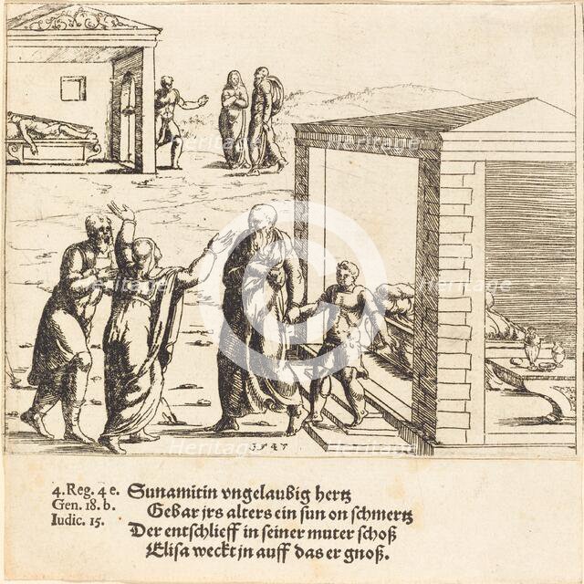 Elisha Raises the Son of the Shunammite, 1547. Creator: Augustin Hirschvogel.