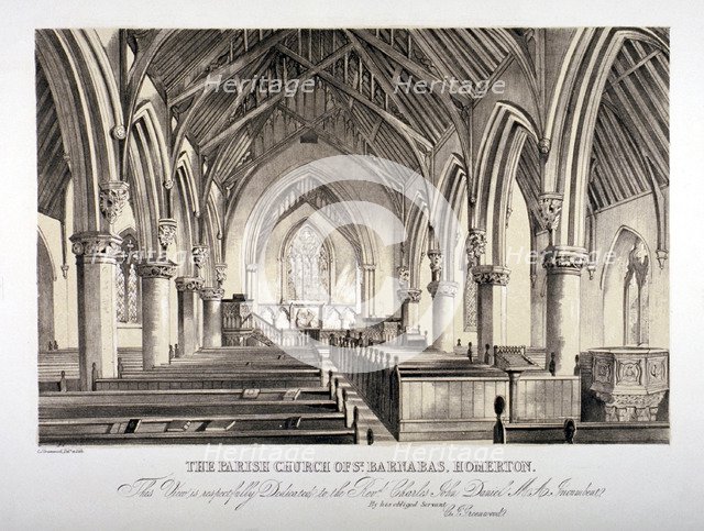 Interior view of St Barnabas Church, Homerton, Hackney, London, c1850. Artist: CJ Greenwood
