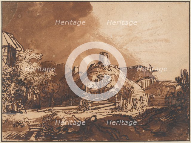 Cottages under a Stormy Sky, c. 1640. Artist: Rembrandt van Rhijn (1606-1669)