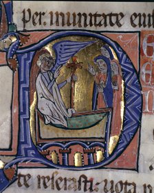 The Three Marys at the Tomb, illuminated capital letter in the 'Episcopal Sacramentary of Elna', …