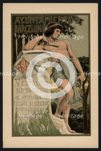 Postcard. Poster of the 5th International Exhibition of Art. Barcelona City Council. April 1907.