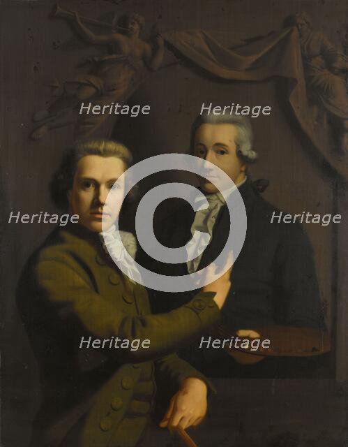 Self Portrait, Pointing at a Portrait of the Artist's deceased Colleague Dirk Jacobsz..., 1791-1795. Creator: Willem Bartel van der Kooi.