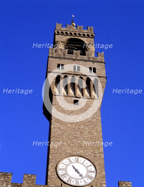 Detail of the tower of the Palazzo Vecchio.