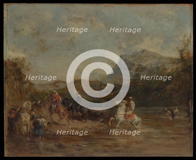 Arabs Crossing a Ford, 1873. Creator: Eugene Fromentin.