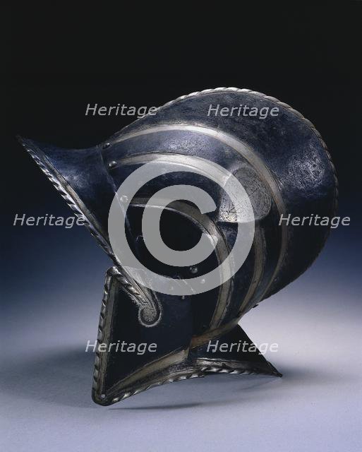 Black and White Burgonet (of the Civic Guard of Bologna), c. 1580-1600. Creator: Unknown.