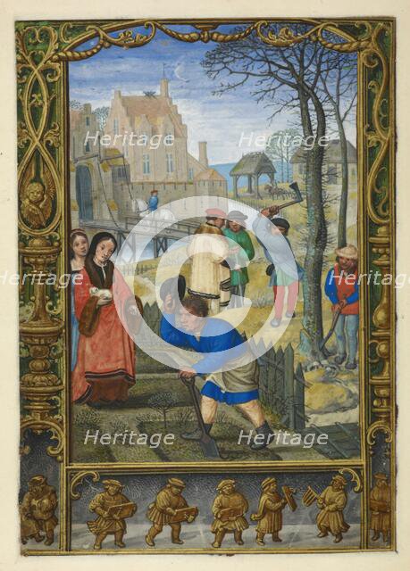 Calendar scene for March: gardening and felling trees, 1520-1530.  Creator: Unknown.
