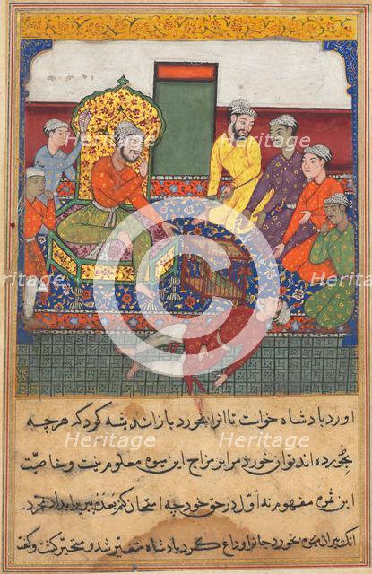 Page from Tales of a Parrot (Tuti-nama): Ninth night: The old man eats of the fruit..., c. 1560. Creator: Unknown.