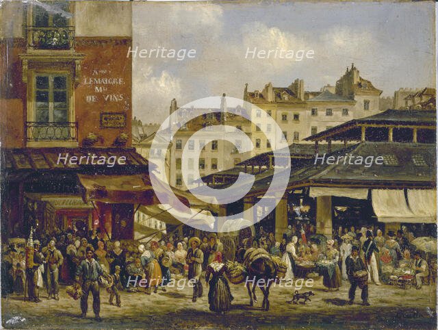 Les Halles and rue de la Cooperie, c1828. Creator: Giuseppe Canella.