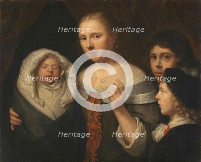 Portrait of a young woman with three children, 1650-1677. Creator: Wallerant Vaillant.