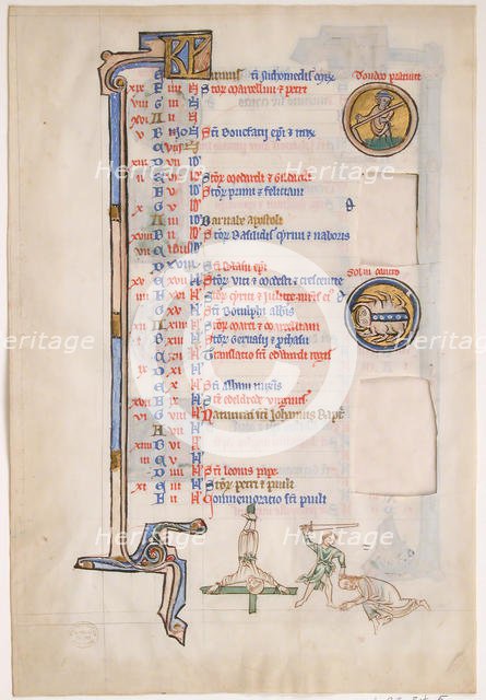 Manuscript Leaf with June Calendar, from a Royal Psalter, 13th century. Creator: Unknown.