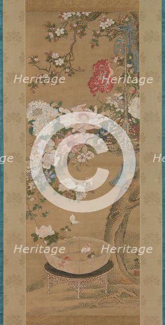 Flowers and Goldfish, 18th century. Creator: So Shizan.