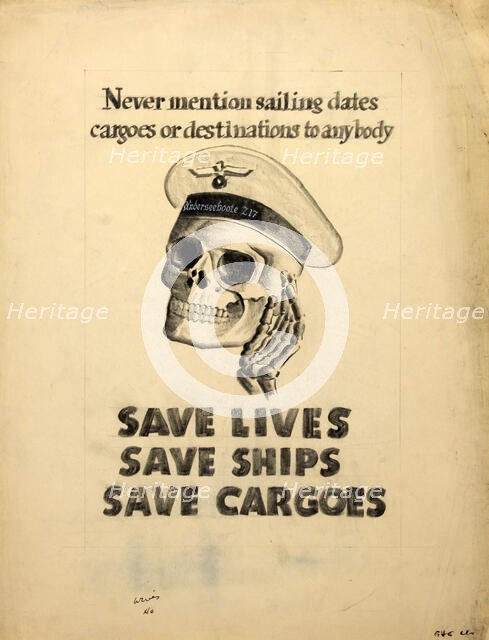 'Never mention sailing dates, cargoes or destinations to..., WWII poster, between 1939 and 1946. Creators: Central Office of Information, Unknown.