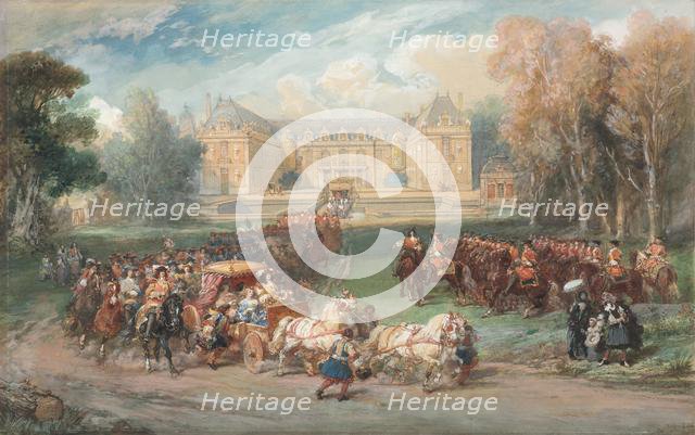 Louis XIV Driving his Coach in the Park of Versailles, 1870. Creator: Eugène Louis Lami (French, 1800-1890).