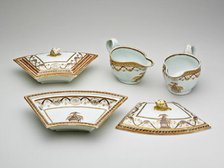 Two Sauceboats and Two Covered Tureens from the "Washington Memorial Service", c. 1800. Creator: Unknown.