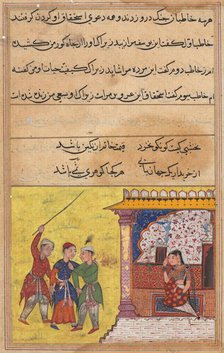 Page from Tales of a Parrot (Tuti-nama): Twentieth night: The three suitors again begin…, c. 1560. Creator: Unknown.