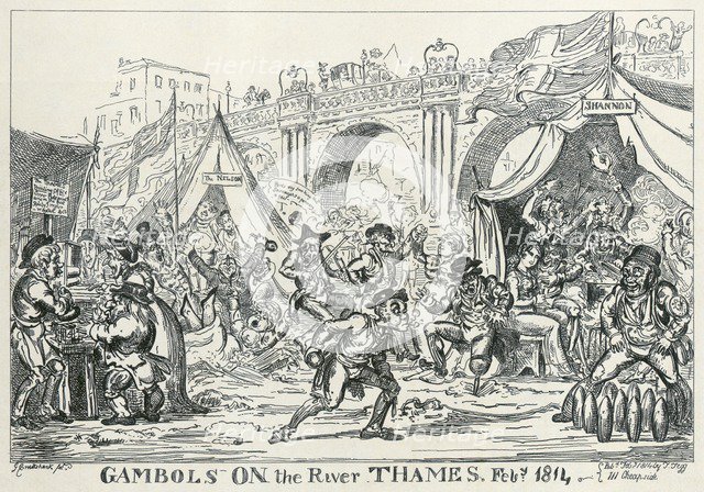'Gambols on the River Thames, Feb 1814', 1814. Artist: George Cruikshank.