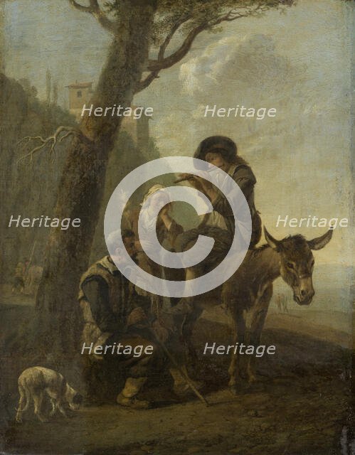 Roman Shepherd Family Resting Beneath a Tree, c1650-1651. Creator: Johannes Lingelbach.