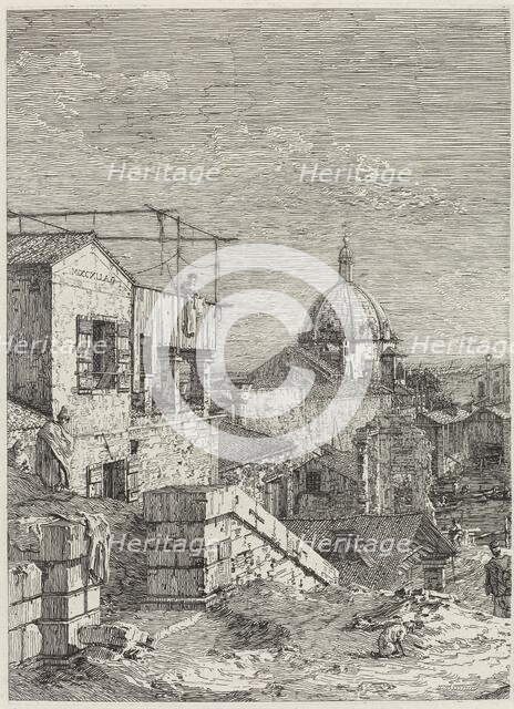 The House with the Inscription [left], 1741. Creator: Canaletto.