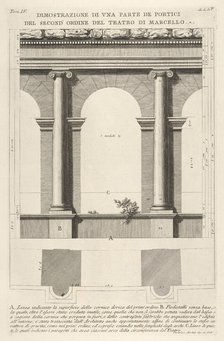 Elevation and plan of the second-order portico at the Theater of Marcellus (Teatro di Marc..., 1756. Creator: Giovanni Battista Piranesi.