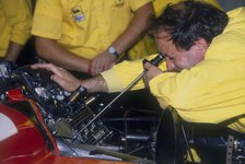 Mechanic at work in the Ferrari pits, 1988. Artist: Unknown