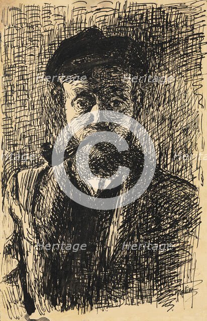 Self-portrait with pipe, c1900. Creator: Matisse, Henri (1869-1954).