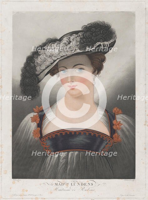 Portrait of Susanna Lunden, wearing wide-brimmed hat with feathers, ca. 1809-35.. Creator: Philibert Louis Debucourt.