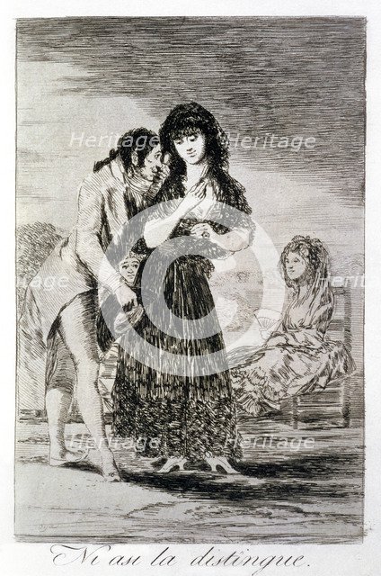 Los Caprichos, series of etchings by Francisco de Goya (1746-1828), plate 7: 'Ni así la distingue…